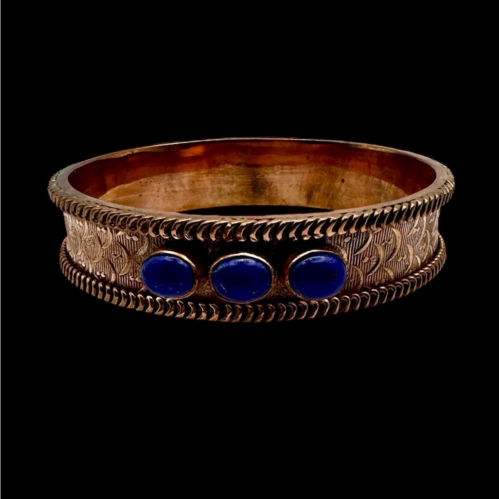 Solid Copper Bangle With Lapis Lazuli Stones - image 1